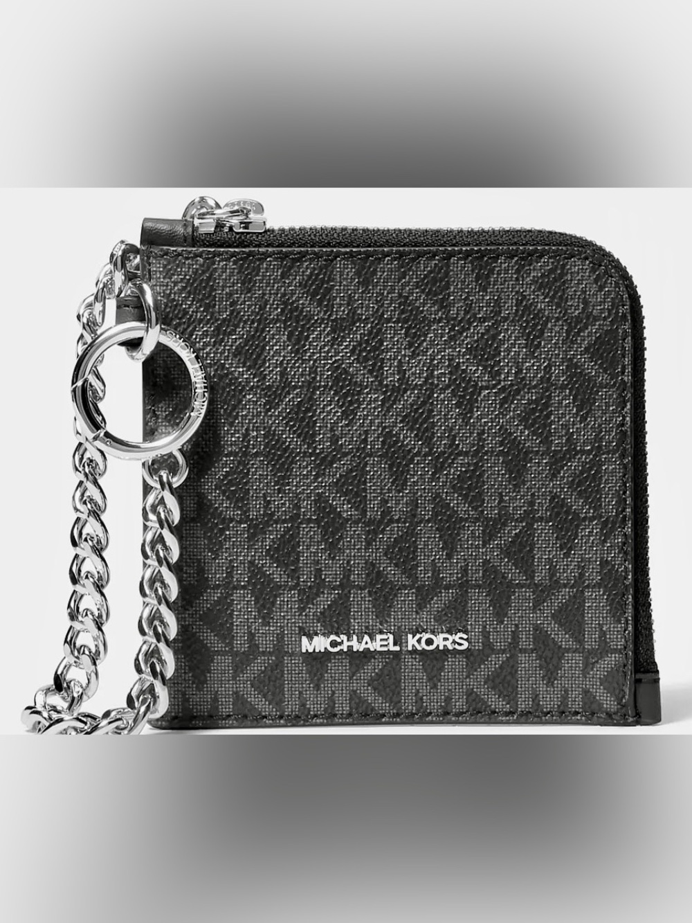 Michael Kors Jet Set Travel Medium Silver Chain Zip Wallet Black/Silver NWT